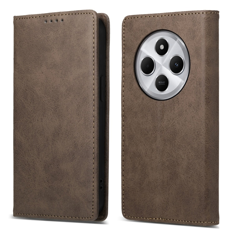 Business Solid Color Magnetic RFID Leather Phone Case, For Redmi Note 14 4G 164.84mm, For Redmi Note 14 Pro 4G, For Redmi Note 14 4G 163.25mm Global, For Redmi 14C 4G