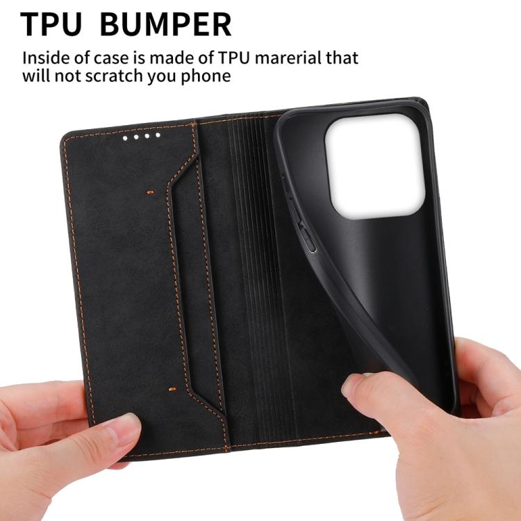 Business Solid Color Magnetic RFID Leather Phone Case, For Redmi Note 14 4G 164.84mm, For Redmi Note 14 Pro 4G, For Redmi Note 14 4G 163.25mm Global, For Redmi 14C 4G