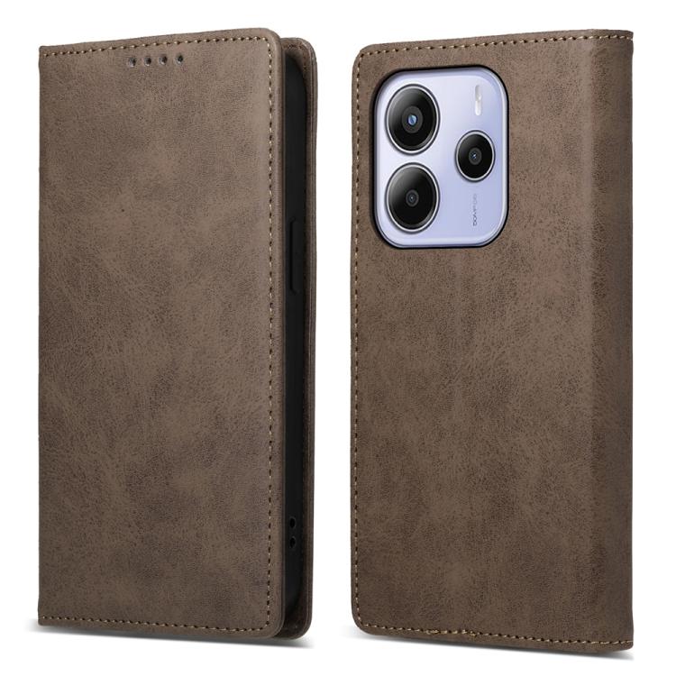 Business Solid Color Magnetic RFID Leather Phone Case, For Redmi Note 14 4G 164.84mm, For Redmi Note 14 Pro 4G, For Redmi Note 14 4G 163.25mm Global, For Redmi 14C 4G