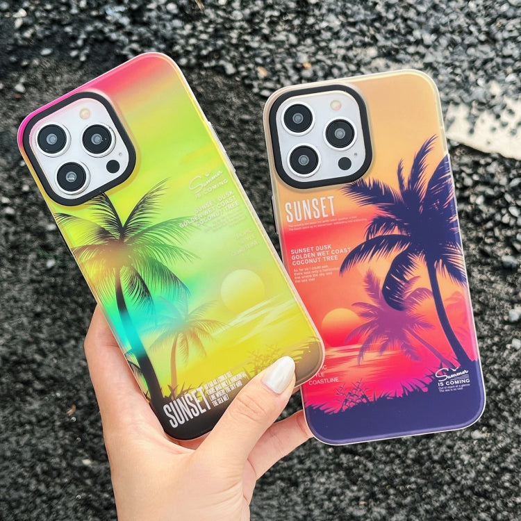 SUNSET Coconut Tree Dual-side Laminating Laser Phone Case, For iPhone 15 Pro Max, For iPhone 15 Pro, For iPhone 15, For iPhone 14, For iPhone 14 Pro, For iPhone 14 Pro Max, For iPhone 13 Pro Max, For iPhone 13 Pro, For iPhone 13, For iPhone 12         ...