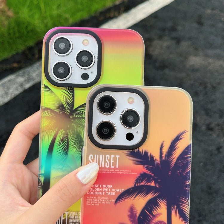 SUNSET Coconut Tree Dual-side Laminating Laser Phone Case, For iPhone 15 Pro Max, For iPhone 15 Pro, For iPhone 15, For iPhone 14, For iPhone 14 Pro, For iPhone 14 Pro Max, For iPhone 13 Pro Max, For iPhone 13 Pro, For iPhone 13, For iPhone 12         ...