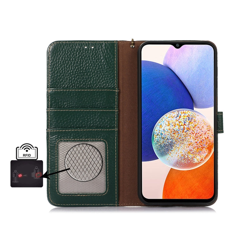 Genuine Leather Litchi Texture RFID Leather Phone Case