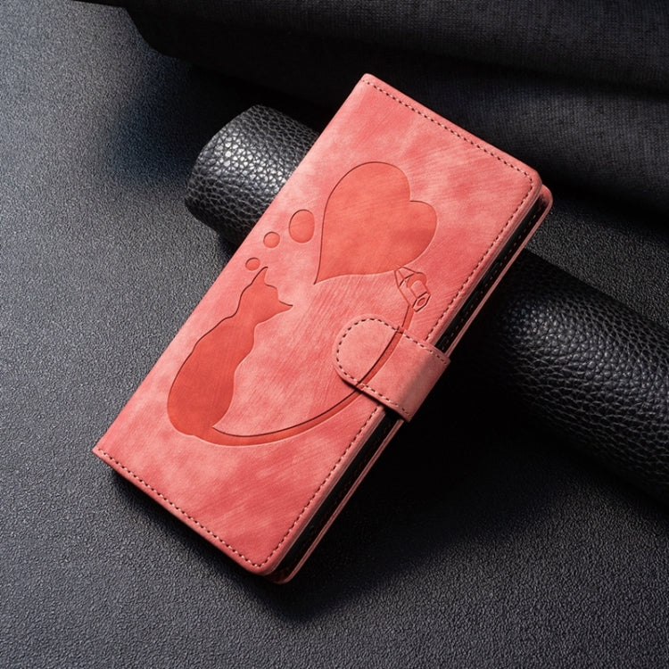 Pen Heart Cat Embossed Leather Phone Case, For iPhone 15 Pro Max, For iPhone 15 Pro, For iPhone 15 Plus, For iPhone 15