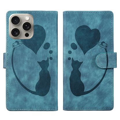Pen Heart Cat Embossed Leather Phone Case, For iPhone 15 Pro Max, For iPhone 15 Pro, For iPhone 15 Plus, For iPhone 15
