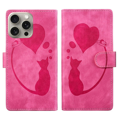 Pen Heart Cat Embossed Leather Phone Case, For iPhone 15 Pro Max, For iPhone 15 Pro, For iPhone 15 Plus, For iPhone 15