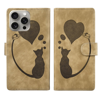 Pen Heart Cat Embossed Leather Phone Case, For iPhone 15 Pro Max, For iPhone 15 Pro, For iPhone 15 Plus, For iPhone 15