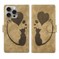 Pen Heart Cat Embossed Leather Phone Case, For iPhone 15 Pro Max, For iPhone 15 Pro, For iPhone 15 Plus, For iPhone 15