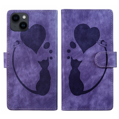 Pen Heart Cat Embossed Leather Phone Case, For iPhone 14 Plus, For iPhone 14, For iPhone 14 Pro, For iPhone 14 Pro Max