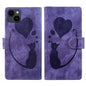 Pen Heart Cat Embossed Leather Phone Case, For iPhone 14 Plus, For iPhone 14, For iPhone 14 Pro, For iPhone 14 Pro Max