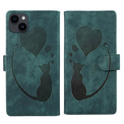 Pen Heart Cat Embossed Leather Phone Case, For iPhone 14 Plus, For iPhone 14, For iPhone 14 Pro, For iPhone 14 Pro Max