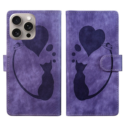 Pen Heart Cat Embossed Leather Phone Case, For iPhone 14 Plus, For iPhone 14, For iPhone 14 Pro, For iPhone 14 Pro Max