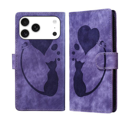 Pen Heart Cat Embossed Leather Phone Case, For iPhone 18 Pro / 17 Pro, For iPhone 18 Pro Max / 17 Pro Max, For iPhone 17, For iPhone 17 Air