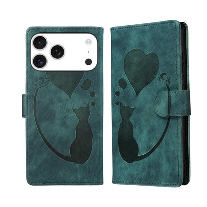 Pen Heart Cat Embossed Leather Phone Case, For iPhone 18 Pro / 17 Pro, For iPhone 18 Pro Max / 17 Pro Max, For iPhone 17, For iPhone 17 Air