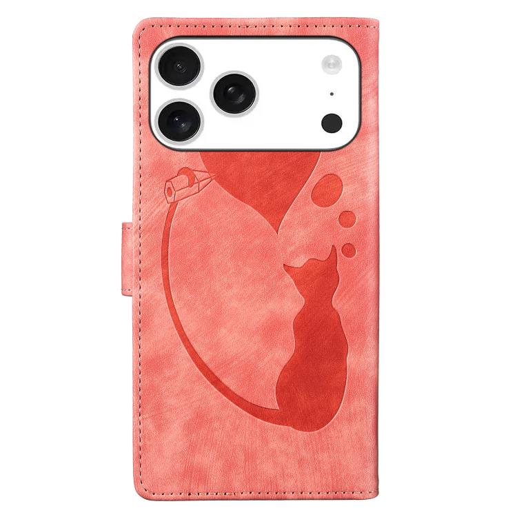 Pen Heart Cat Embossed Leather Phone Case, For iPhone 18 Pro / 17 Pro, For iPhone 18 Pro Max / 17 Pro Max, For iPhone 17, For iPhone 17 Air