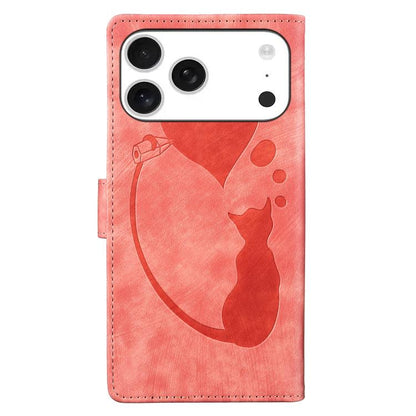 Pen Heart Cat Embossed Leather Phone Case, For iPhone 18 Pro / 17 Pro, For iPhone 18 Pro Max / 17 Pro Max, For iPhone 17, For iPhone 17 Air