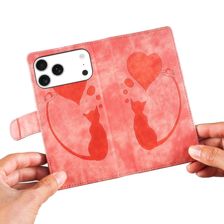 Pen Heart Cat Embossed Leather Phone Case, For iPhone 18 Pro / 17 Pro, For iPhone 18 Pro Max / 17 Pro Max, For iPhone 17, For iPhone 17 Air