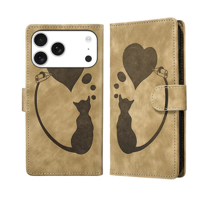 Pen Heart Cat Embossed Leather Phone Case, For iPhone 18 Pro / 17 Pro, For iPhone 18 Pro Max / 17 Pro Max, For iPhone 17, For iPhone 17 Air