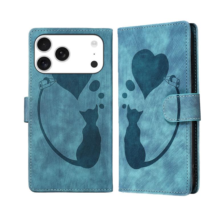 Pen Heart Cat Embossed Leather Phone Case, For iPhone 18 Pro / 17 Pro, For iPhone 18 Pro Max / 17 Pro Max, For iPhone 17, For iPhone 17 Air