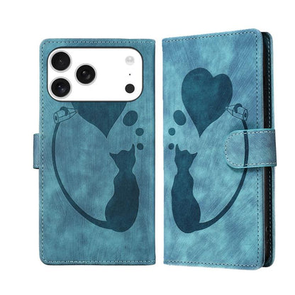 Pen Heart Cat Embossed Leather Phone Case, For iPhone 18 Pro / 17 Pro, For iPhone 18 Pro Max / 17 Pro Max, For iPhone 17, For iPhone 17 Air
