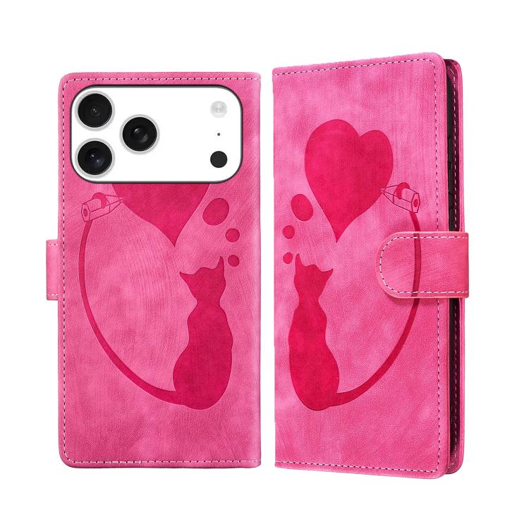 Pen Heart Cat Embossed Leather Phone Case, For iPhone 18 Pro / 17 Pro, For iPhone 18 Pro Max / 17 Pro Max, For iPhone 17, For iPhone 17 Air