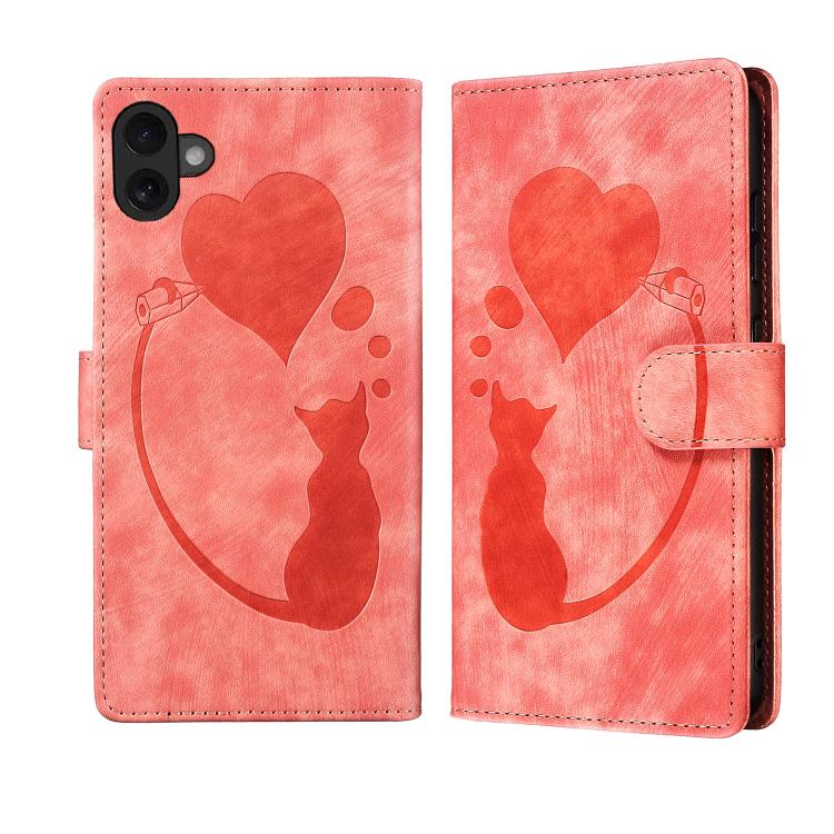 Pen Heart Cat Embossed Leather Phone Case, For iPhone 18 Pro / 17 Pro, For iPhone 18 Pro Max / 17 Pro Max, For iPhone 17, For iPhone 17 Air