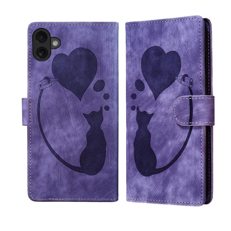 Pen Heart Cat Embossed Leather Phone Case, For iPhone 18 Pro / 17 Pro, For iPhone 18 Pro Max / 17 Pro Max, For iPhone 17, For iPhone 17 Air