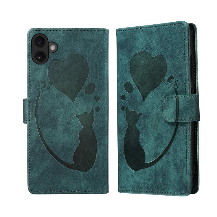 Pen Heart Cat Embossed Leather Phone Case, For iPhone 18 Pro / 17 Pro, For iPhone 18 Pro Max / 17 Pro Max, For iPhone 17, For iPhone 17 Air