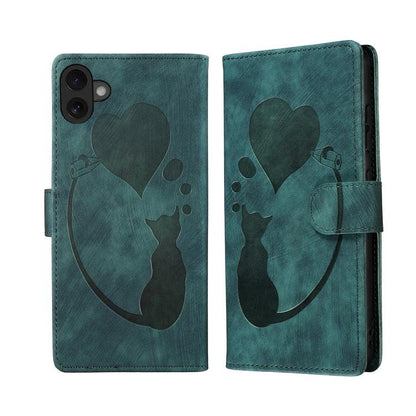 Pen Heart Cat Embossed Leather Phone Case, For iPhone 18 Pro / 17 Pro, For iPhone 18 Pro Max / 17 Pro Max, For iPhone 17, For iPhone 17 Air