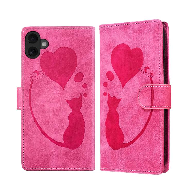 Pen Heart Cat Embossed Leather Phone Case, For iPhone 18 Pro / 17 Pro, For iPhone 18 Pro Max / 17 Pro Max, For iPhone 17, For iPhone 17 Air