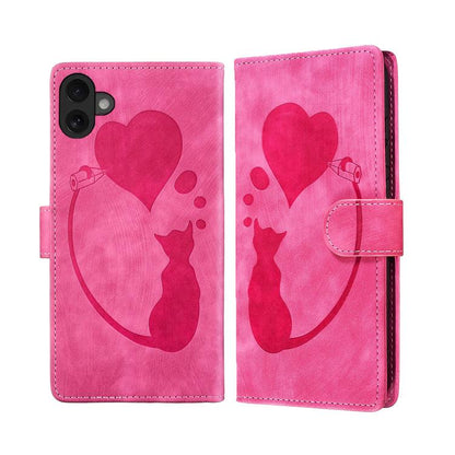 Pen Heart Cat Embossed Leather Phone Case, For iPhone 18 Pro / 17 Pro, For iPhone 18 Pro Max / 17 Pro Max, For iPhone 17, For iPhone 17 Air