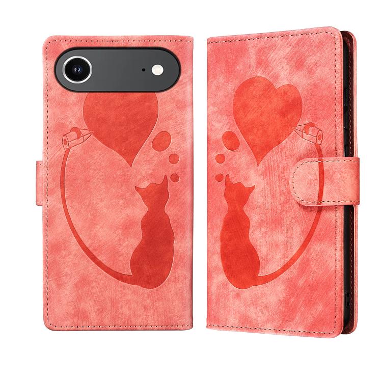 Pen Heart Cat Embossed Leather Phone Case, For iPhone 18 Pro / 17 Pro, For iPhone 18 Pro Max / 17 Pro Max, For iPhone 17, For iPhone 17 Air