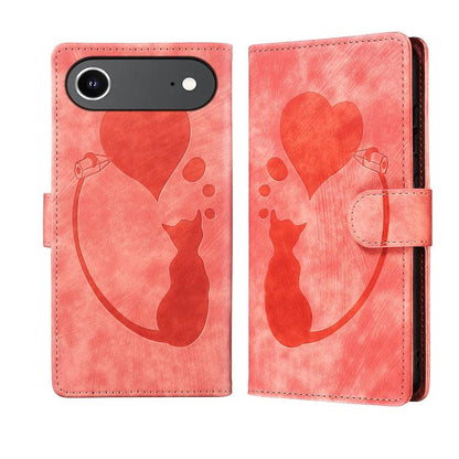 Pen Heart Cat Embossed Leather Phone Case, For iPhone 18 Pro / 17 Pro, For iPhone 18 Pro Max / 17 Pro Max, For iPhone 17, For iPhone 17 Air