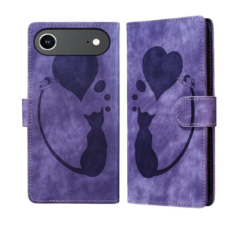 Pen Heart Cat Embossed Leather Phone Case, For iPhone 17 Pro Max, For iPhone 17 Pro, For iPhone 17, For iPhone Air