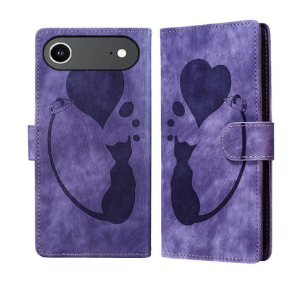 Pen Heart Cat Embossed Leather Phone Case, For iPhone 17 Pro Max, For iPhone 17 Pro, For iPhone 17, For iPhone Air