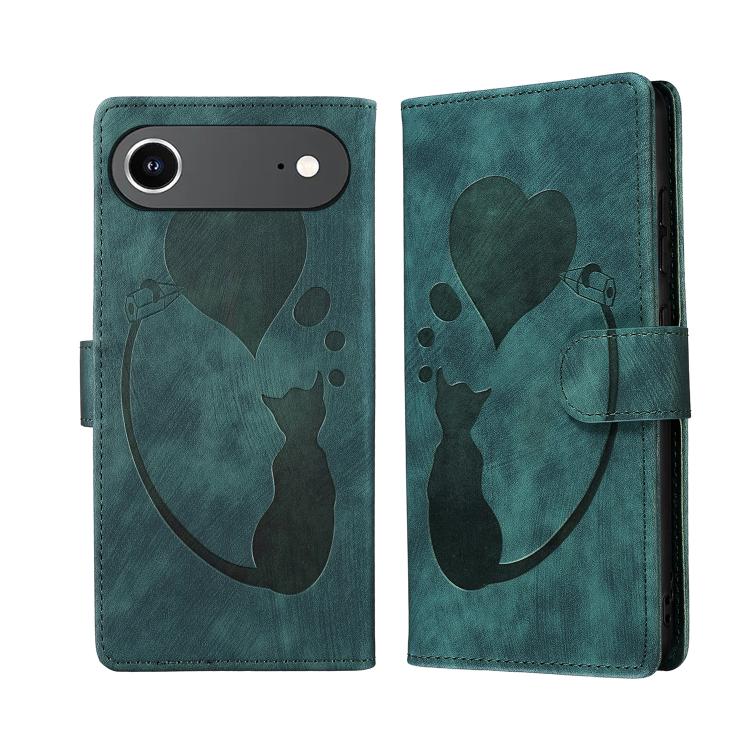 Pen Heart Cat Embossed Leather Phone Case, For iPhone 17 Pro Max, For iPhone 17 Pro, For iPhone 17, For iPhone Air