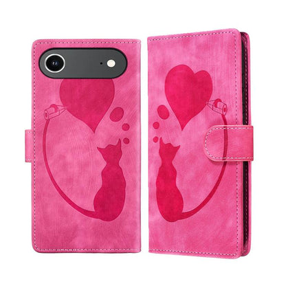 Pen Heart Cat Embossed Leather Phone Case, For iPhone 17 Pro Max, For iPhone 17 Pro, For iPhone 17, For iPhone Air
