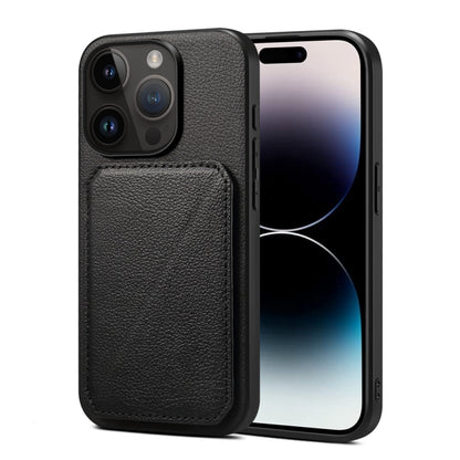 D04 Calf Texture Dual Card Slot Holder Phone Case, For iPhone 16 Pro, For iPhone 16 Plus, For iPhone 16, For iPhone 15 Pro Max, For iPhone 15 Pro, For iPhone 15 Plus