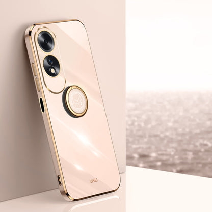 XINLI Straight Edge 6D Electroplate TPU Phone Case with Ring Holder, For OPPO A3 Pro India, For OPPO A60 4G, For OPPO K12