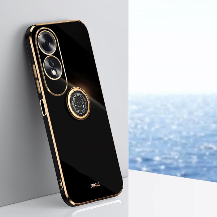 XINLI Straight Edge 6D Electroplate TPU Phone Case with Ring Holder, For OPPO A3 Pro India, For OPPO A60 4G, For OPPO K12