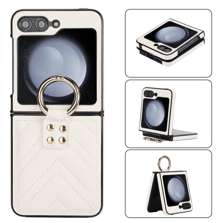 V-shaped PU Hybrid TPU Ring Holder Phone Case, For Samsung Galaxy Z Flip6 / Flip7 FE, For Samsung Galaxy Z Flip5