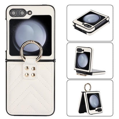 V-shaped PU Hybrid TPU Ring Holder Phone Case, For Samsung Galaxy Z Flip6 / Flip7 FE, For Samsung Galaxy Z Flip5