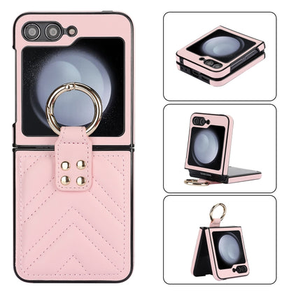 V-shaped PU Hybrid TPU Ring Holder Phone Case, For Samsung Galaxy Z Flip6 / Flip7 FE, For Samsung Galaxy Z Flip5