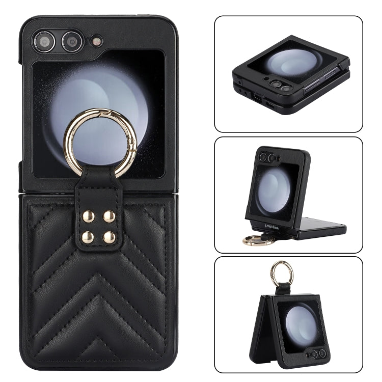 V-shaped PU Hybrid TPU Ring Holder Phone Case, For Samsung Galaxy Z Flip6 / Flip7 FE, For Samsung Galaxy Z Flip5