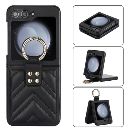 V-shaped PU Hybrid TPU Ring Holder Phone Case, For Samsung Galaxy Z Flip6 / Flip7 FE, For Samsung Galaxy Z Flip5