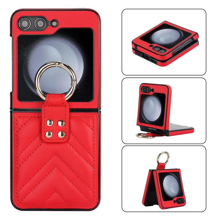 V-shaped PU Hybrid TPU Ring Holder Phone Case, For Samsung Galaxy Z Flip6 / Flip7 FE, For Samsung Galaxy Z Flip5