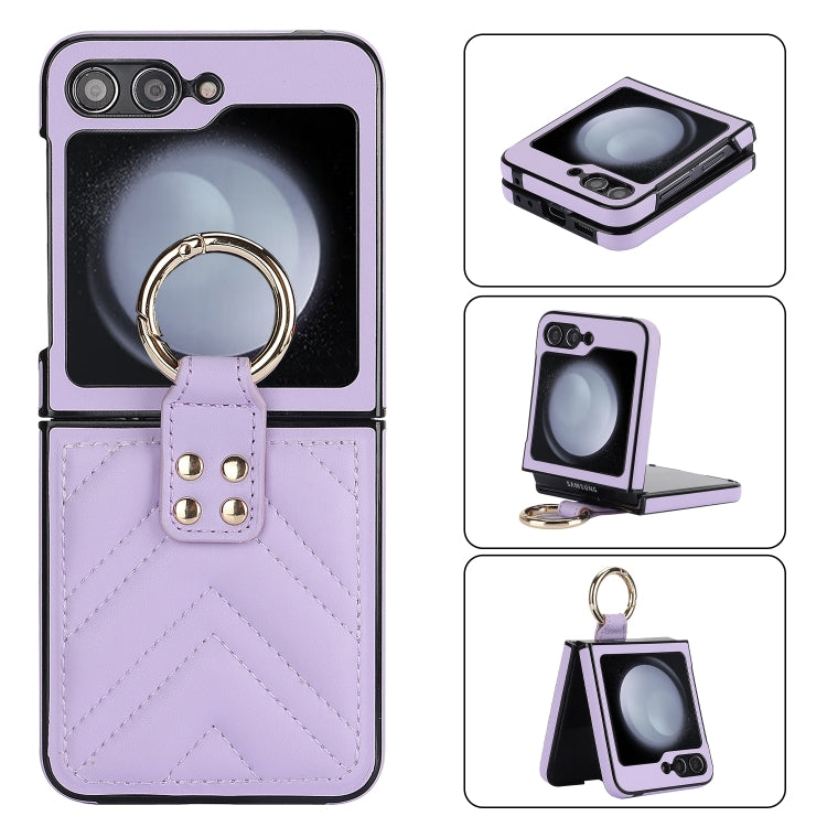 V-shaped PU Hybrid TPU Ring Holder Phone Case, For Samsung Galaxy Z Flip6 / Flip7 FE, For Samsung Galaxy Z Flip5