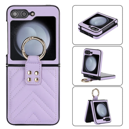 V-shaped PU Hybrid TPU Ring Holder Phone Case, For Samsung Galaxy Z Flip6 / Flip7 FE, For Samsung Galaxy Z Flip5