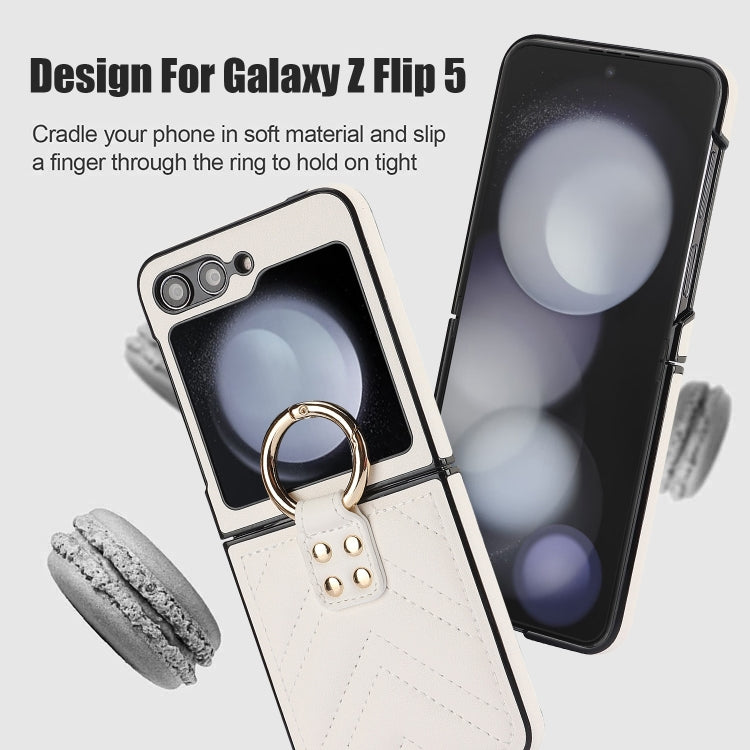 V-shaped PU Hybrid TPU Ring Holder Phone Case, For Samsung Galaxy Z Flip6 / Flip7 FE, For Samsung Galaxy Z Flip5