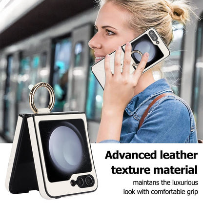 V-shaped PU Hybrid TPU Ring Holder Phone Case, For Samsung Galaxy Z Flip6 / Flip7 FE, For Samsung Galaxy Z Flip5