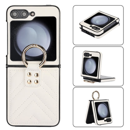 V-shaped PU Hybrid TPU Ring Holder Phone Case, For Samsung Galaxy Z Flip6 / Flip7 FE, For Samsung Galaxy Z Flip5